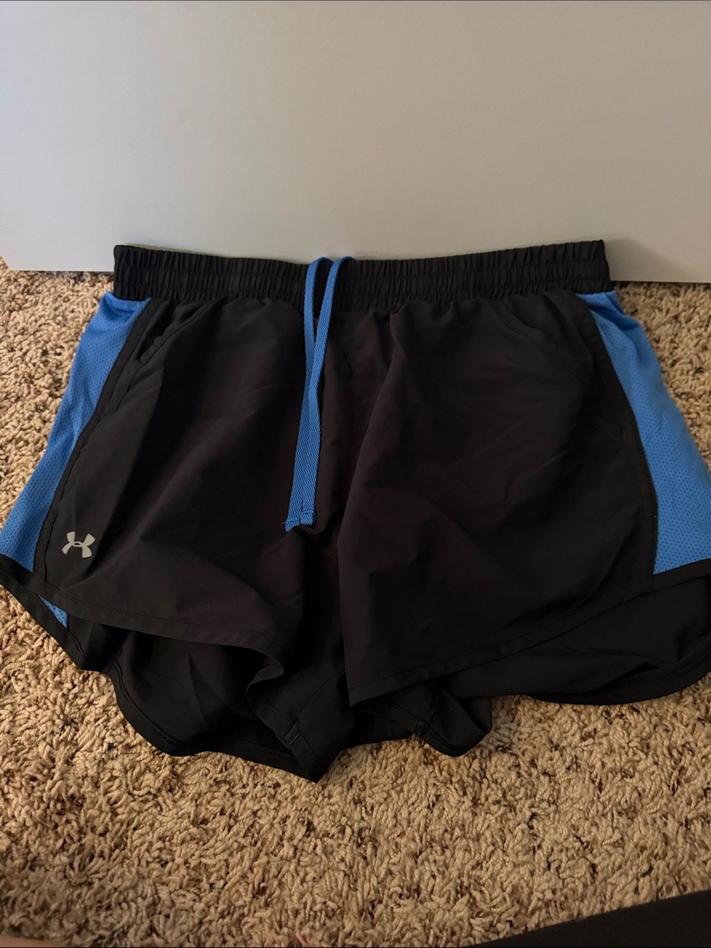Under Armour Black Athletic Shorts with Blue Trim